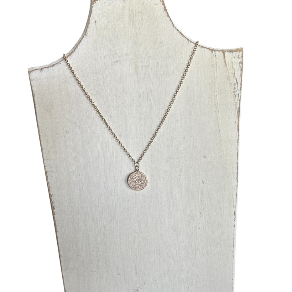 Gold Necklace With Pave Coin Charm From Classic
